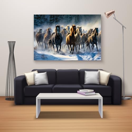Image of RANGOLI Seven Running Horses Wall Painting | Vastu-Inspired Canvas Art for Positive Energy | Framed 3D Artwork for Living Room, Office & Home Decor | Elegant Wall Decor Painting (12 x 18 Inch) (blue)