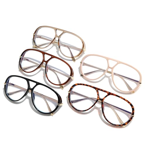 Image of YAMEIZE Oversized Blue Light Blocking Glasses Women Men Retro Pilot 70s Double Bridge Large Frame Anti Blue Light Eyeglasses