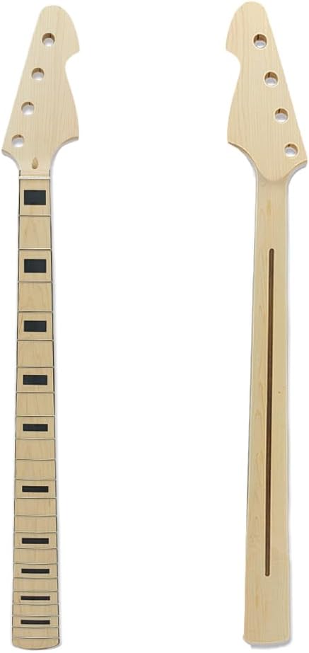 Vetimobato Maple Replacement Electric Bass Guitar Neck, 4-String 22 Fret 34'' Scale Length 42mm Nut & 65mm Heel Maple Fretboard Bolt On Unfinished Bass Neck DIY Installation & Repair Part