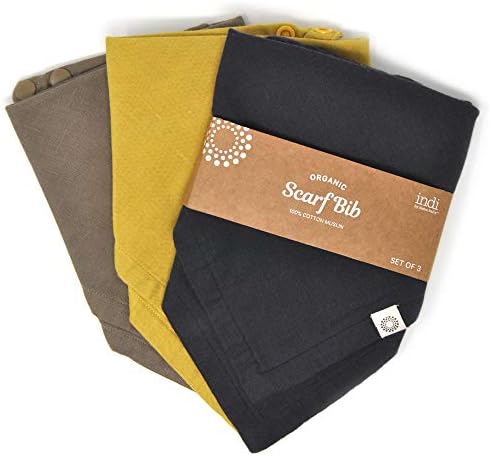 Kishu Baby Indi GOTS Organic Muslin Baby Bandana Bibs 3 Pk, 4-Way Reversible