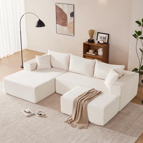 Image of Mangodan 110 inch Cloud Sectional Couch, Modular Sectional Sofa with Deep Seat, Boneless Sofa for Living Room, Fluffy Comfy U-Shaped Couch with Left Facing Chaise, No Assembly Required, Beige
