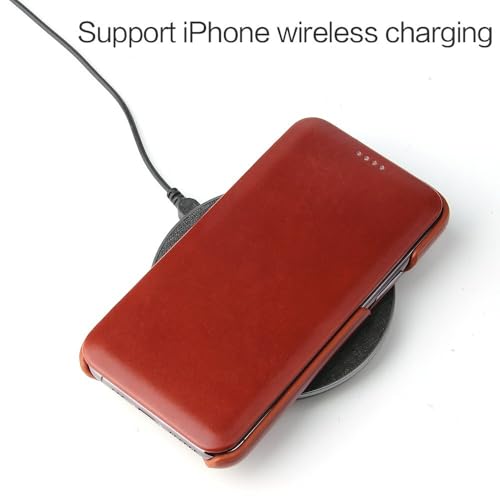 Étui pour iPhone 17 Pro en cuir véritable anti-rayure rouge