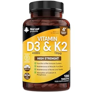 Vitamin D3 K2 – Vitamin D3 4000iu & Vitamin K2 100ug (MK7) 4 Months Supply, Supports Immunity, Calcium Absorption and Bone Health, Non-GMO, UK Made by New Leaf 120 Micro Small Vegetarian Tablets,
