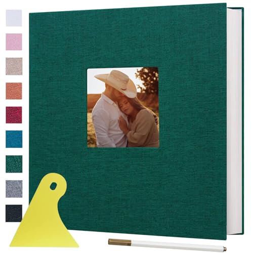 La mejor comparación de Albumes de fotos Top 10. 45 Álbum Grande Autoadhesivo, 40 Páginas en Blanco Magnético DIY Álbum de Recortes, 11x10.6 pulgadas Cubierta de Lino con Bolígrafo de Metal, Gran Regalo para Bodas, Cumpleaños...