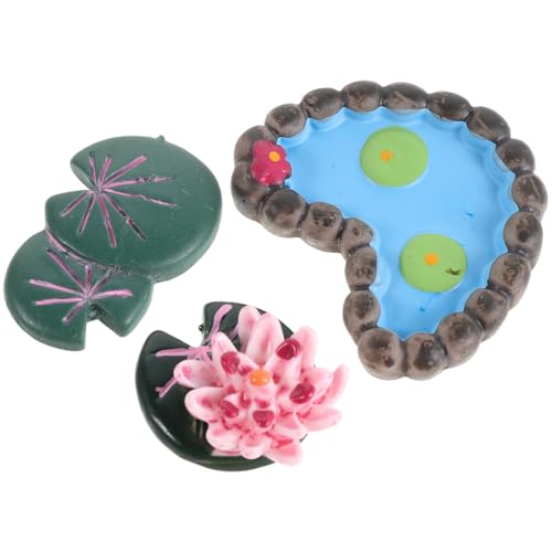 OSALADI Lot de 3 Nénuphars Miniatures Artificiels pour Décoration de Mini-Bassin Micro-Paysage Lotus et Feuilles Accessoires Résistants pour Jardin Féerique et Terrarium Miniature