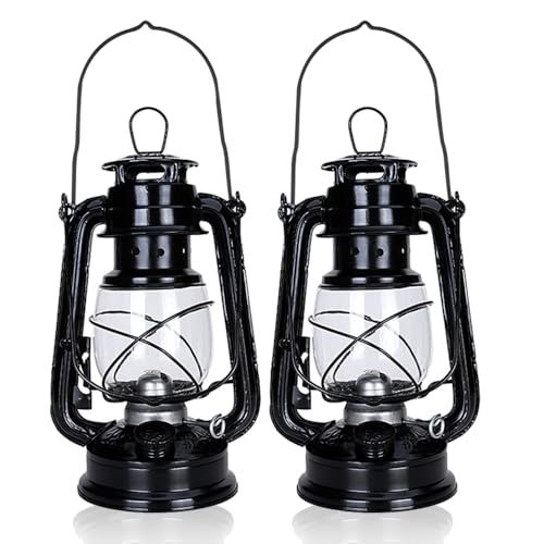 Petroleumlampe Outdoor , Retro Sturmlaterne,Black Petroleumlampe Geeignet Für Indoor ,Haus, Garten, Camping (Black-2Stücke)