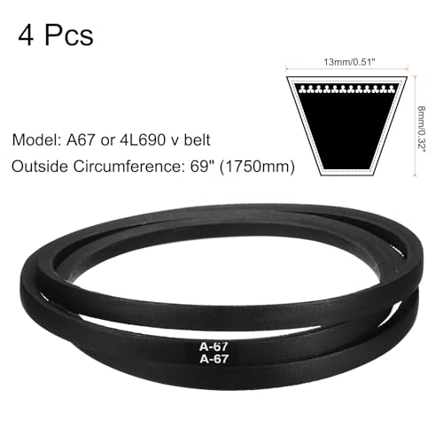 Image of uxcell 4pcs A67 or 4L690 Classic Wrapped Rubber V-Belt, 67 inch(1700mm) Inside Circumference, A Profile V Belt