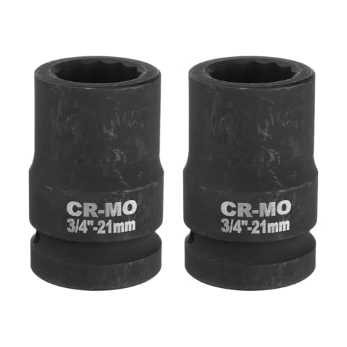 sourcing map 2Pcs 3/4-Inch Drive 12 Point Impact Socket 21mm Metric Spindle Axle Nut Socket Driver Wrench for Auto Repair Easy Removal