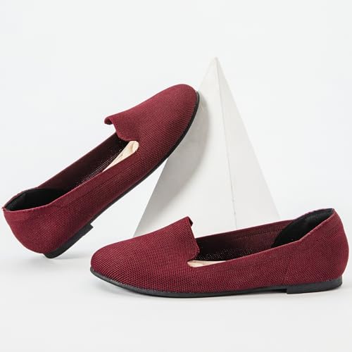 Image of Veittes Women's Wide Width Flats Shoes,Comfortable Breathable Casual Slip on Round-Toe Knitted Dressy Ballet Flats