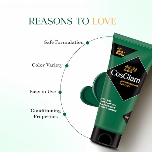 Image of Semi Permanent Hair Color for Women & Men, (120g, #41 Crazy Green) Enriched with Conditioner, Glossy Finish, No Ammonia, No Peroxide & Non Oxidative, Vegan Highlights Colorful Hair Dye