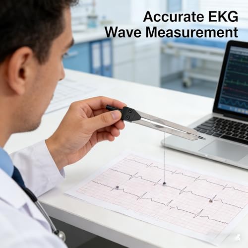 Telituny EKG-Messschieber, 0-2,4 Zoll EKG-Lineal, Edelstahl EKG Caliper Messlineal, Präzisions EKG Zirkel Medizinischer Teiler Lineal Messwerkzeug, Für EKG-Auswertung Und Herzfrequenz-Analyse
