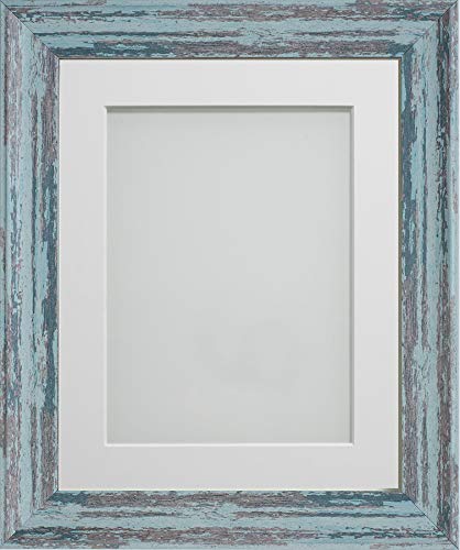 Frame Company Lynton Rustic Blue Photo Frame with White Mount, 20x16 for A3, fitted with perspex