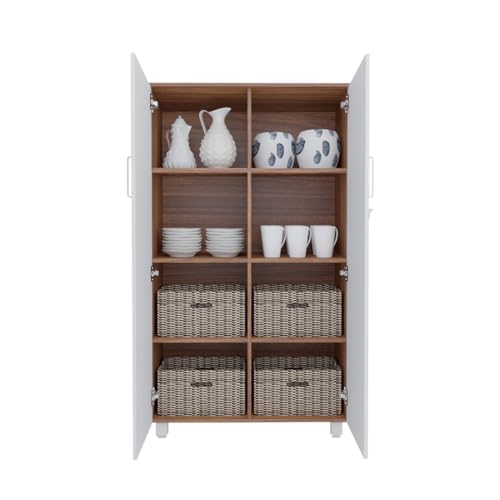 Image of NEUDOT Ronald Meg 2 Door Multipurpose Cabinet | Engineered Wood | Bookshelf | Organiser | Cupboard | Almari | Wardrobe for Home | Kitchen | Office | Living Room | 12 Month Warranty | Leon Teak