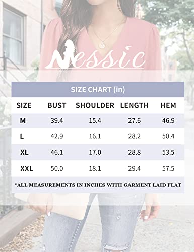 Messic Work Blouse Chiffon Womens Blouses Dressy 3/4 Sleeve Summer Designer Blouses V Neck Elelegant Chiffon Tunic Tops Flattering Cute Versatile Top For Office Workwear Sheer Tops,Carmine,Xx-Large #TOP6