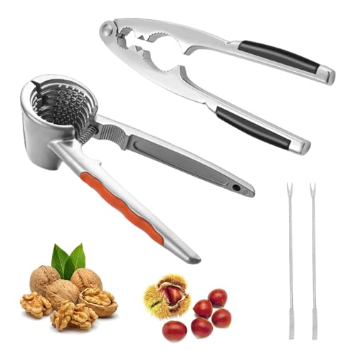 Ksvaye Juego de 4 Cascanueces Metal Cascanueces con Tenedores Antideslizante Rompe Nueces y Avellanas Partidor de Nueces Alicates Manual Pinzas Marisco para Almendras Nueces de Brasil Castañas