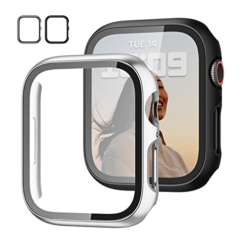 Image of 2 Pack Case with Tempered Glass Screen Protector for Apple Watch Series 3 /2 /1 38mm,JZK Slim Guard Bumper Full Coverage Hard PC Protective Cover HD Ultra-Thin Cover for iWatch 38mm,Black+Slver