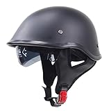 Polycarbonat Verbund Schale Almencla Unisex Motorradhelm Jethelm Helm Rollerhelm Matte Schwarz Halbschalenhelm Helmschale mit Halteband - XXL