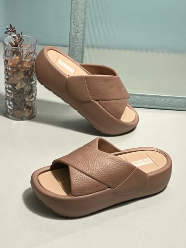 Image of DOCTOR HEALTH SUPER SOFT Women's Orthopedic Cross Strap Slides | Ultra Soft Cushioned Lightweight Slip-On Slippers | Anti-Skid Comfortable Platform Sandals for Everyday Wear