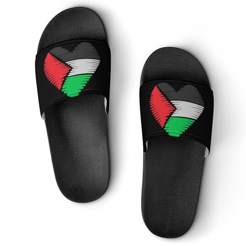 Palestine Palestinian Flag Love Heart Slippers for Men Wormen Shower Bathroom Slipper Indoor Beach Non Slip Sandal