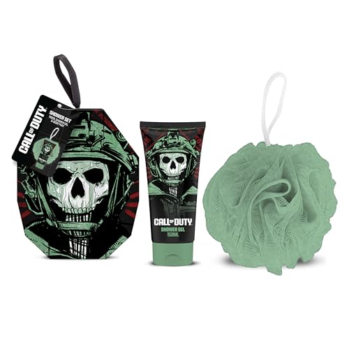 Call of Duty Shower Set Gaming Themed Bath Gift Set with 150ml Shower Gel and Bath Pouf Green