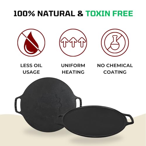 Image of Pencil Pre-Seasoned Cast Iron Dosa Tawa 30 cm | Compatible with Gas Stoves & Induction | Naturally Nonstick | 100% Pure & Toxin-Free | No Chemical Coating | Dishwasher Safe | Long-Lasting | Black