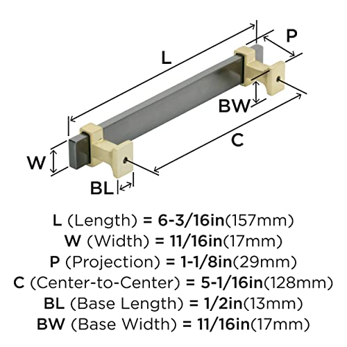 Amerock | Cabinet Pull | Black Chrome/Brushed Gold | 5-1/16 Inch (128 Mm) Center To Center | Overton | 1 Pack | Drawer Pull | Drawer Handle | Cabinet Hardware #TOP5