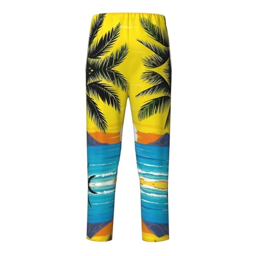 Pajama Pants Pajama Bottoms with Elastic Waistband Sleepwear Lounge PantsBeach Coconut Tree Painting2