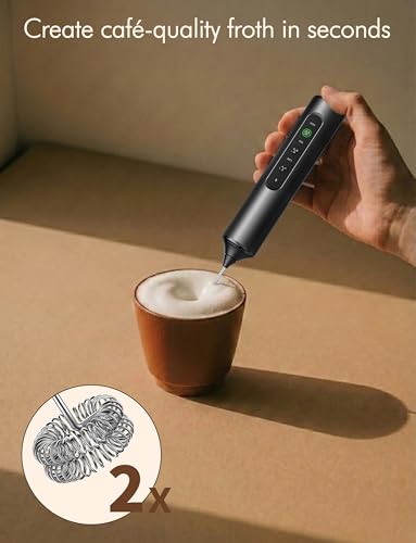 Image of Rechargeable Milk Frother Hanheld 3 Speed, Frother Wand Drink Mixer Handheld Coffee Stirrers Electric Frother for Coffee Mixer Wand with 3 Whisk frother for protein powder-Black