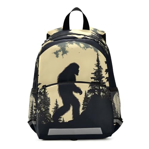 Walking Sasquatch Kids Backpack for Boys Girls, Small Toddler Schoolbag with Padded Back Strap Leash