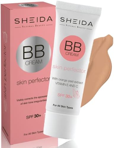 SHEIDA BB CREAM 50 ML, SPF 30 UVA+UVB Protected skin perfector, Multi-Function BB Cream & Mineral Sunscreen, Orange peel extract with vitamin E&C moisturizes, Flawless Coverage, Repairs Lines and Wrinkles