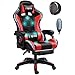 Produktbild HEPVET Gaming-Stuhl Mit LED-Licht, Ergonomischer Stuhl Mit Bluetooth-Lautsprecher, Executive-Massage-Bürostuhl Mit Massage-Lendenkissen, Geeignet Für Büro, Schlafzimmer, Gaming-Hotel (Color : Red)