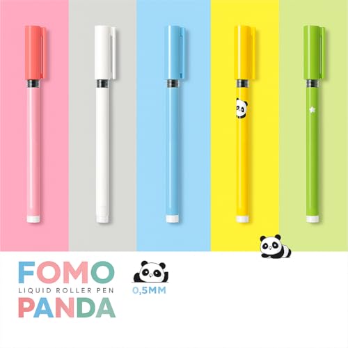Image of FOMO Panda Liquid Roller Pen 0.5mm Tip, Large Capacity Ink, Pipe Tip, Smooth Writing, Multilayer Fin Structure, Blue Ink, Pack of 20 | 20 Blue Liquid Roller Pens