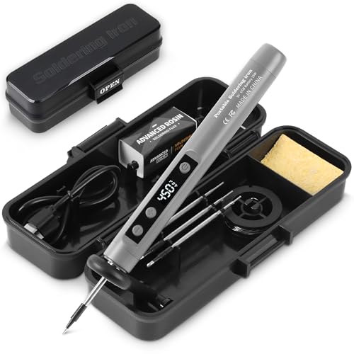 Zylany Cordless High Capacity Soldering Iron Kit with LCD Display and Adjustable Temperature, Welding Tool with 3 Interchangeable Tips, Type-C Charging, Suitable for Electronics Repairs (Grey)