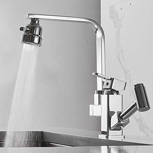 Mitigeur d'évier de cuisine extractible rotatif en laiton chromé 3 modes - 2
