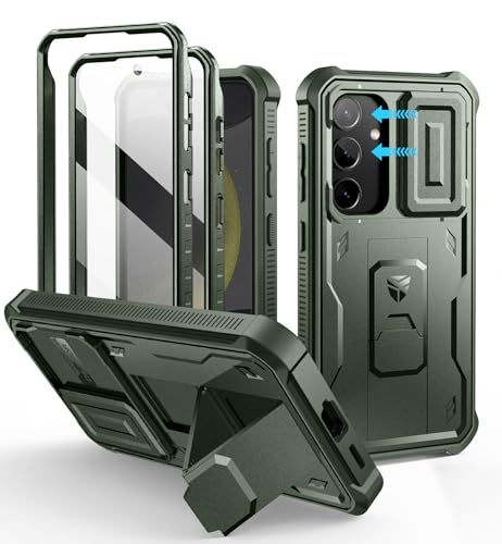 Image of Dexnor for Samsung Galaxy S24 Case with Built-in Slide Camera Cover & Screen Protector & Kickstand, Heavy-Duty Shockproof Rugged Case Full-Body Bumper Protective Cover for Galaxy S24 (2024),Army Green