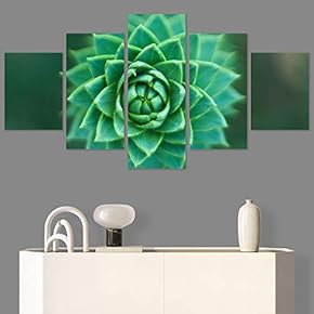 SIGNWIN 5 Panel Canvas Wall Art Green Succulent...