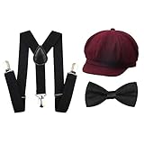 Kids Boys Suspenders and Bow Tie Set 1920s Great Gatsby Gangster Newsboy Hat Cap Costume Accessories