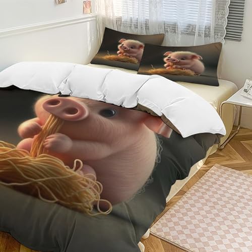 Housse de couette 220x240 cochon mignon pour cocooning et ambiance de chambre chaleureuse