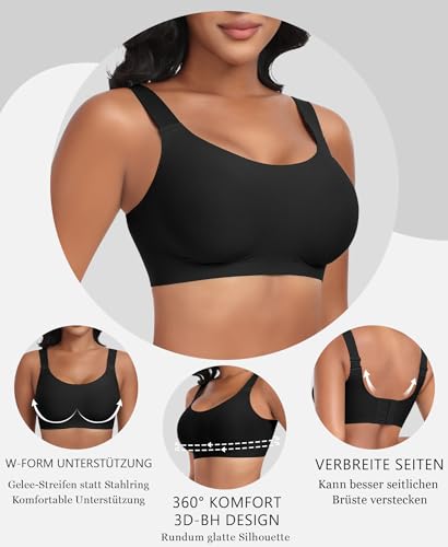 Nahtloser BH Damen Ohne Bügel Glatt Komfort Vollschalen Gepolstert Bustier Weicher BH Bequemer T-Shirt Soft BH Bra Bralette (Schwarz, L)