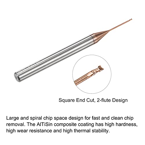 Image of uxcell Square Nose End Mill, 0.6mm Solid Carbide AlTiSin Coated Long Reach CNC Router Bits 2 Flutes Milling Cutter with Extended Neck, 10mm Cutting Length 4mm Shank