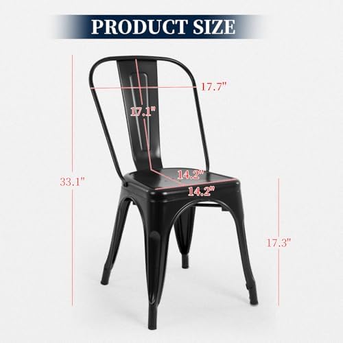 FDW Metal Dining Chairs Set of 4,18 Inch Seat Height, Stackable Tolix Style Chairs, Indoor/Outdoor Use for Kitchen, Patio, Restaurant, Cafe & Bar, 330LBS Weight Capacity, Black — view 2
