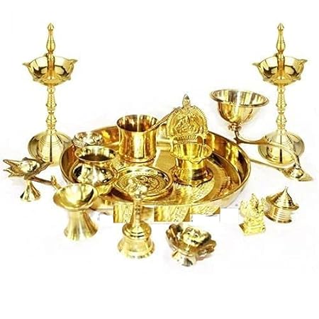 Pure Brass Ganpati Pooja Thali Set with Attachments for Home Pooja Set ...