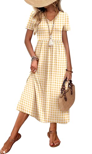 Image of OFEEFAN Summer Dresses for Women Flowy Casual A-Line Midi Dress Beach Vacation Sundresses with Pockets S-2XL