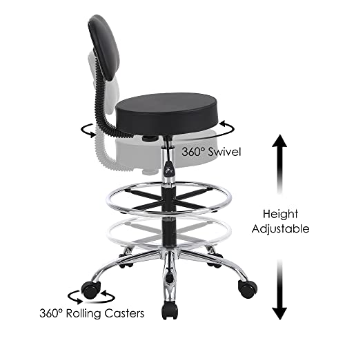 Relbiety Drafting Chair With Back, Adjustable Rolling Stool With Wheels, Ergonomic Office Chair Desk Chair Medical Spa Stool For Home Bar Kitchen Office Shop (Black) #TOP5