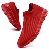 YOSFDC Women Tennis Shoes Women's Slip on Sneakers Comfortable Athletic Sneakers Breathable Lightweight Walking Shoes for Gym and Outdoor Size 8.5 Red
