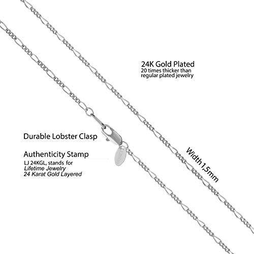 LIFETIME JEWELRY 1.5mm Figaro Chain Necklace Women and Men 24k Real Gold Plated (18 inches, White Gold) - Thumbnail 4