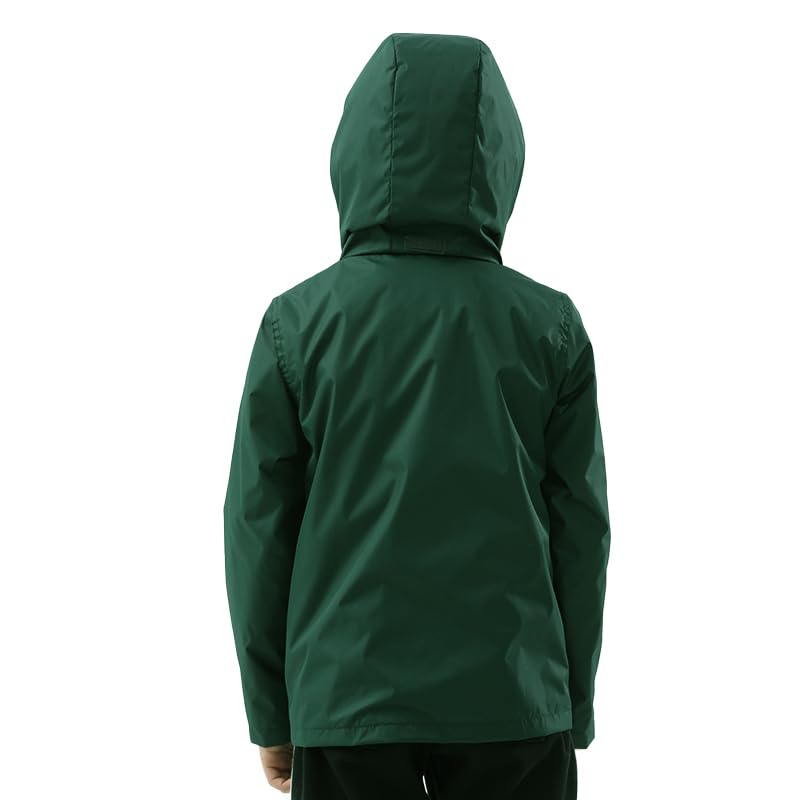 Boys Girls Rain Jacket,Kids Lightweight Waterproof Hooded Raincoats Windbreakers,Outdoor Hiking Coat Dark Green 9-103