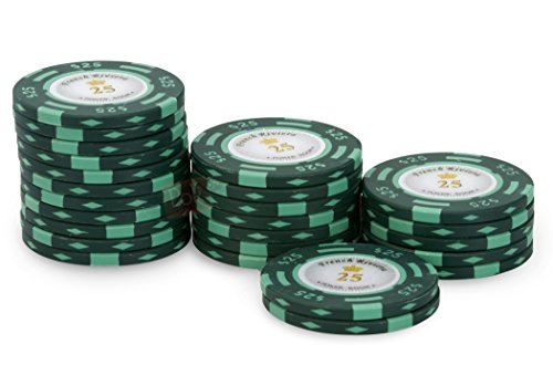 French Riviera Pokerchips Clay Composite 14g Metallkern - 25 Stück Casino Jetons Grün $25 mit Wertaufdruck - Texas Hold'em Blackjack Poker Chips Set Profi Pokerzubehör