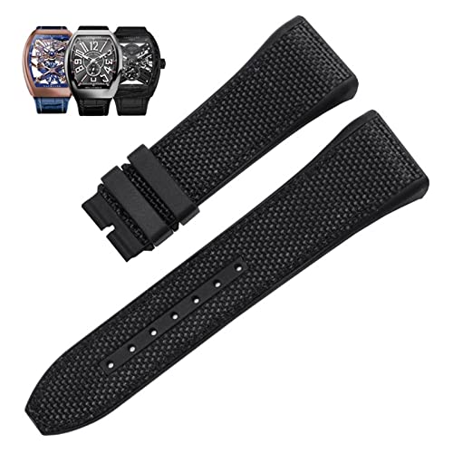Bracelet de montre 28mm silicone cuir CZKE noir bleu pour Franck Muller V45 boucle de rechange