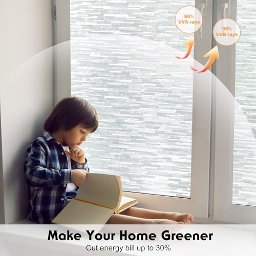 Image of Volcanics Window Privacy Film with Installation Tools, Frosted Glass Window Film, Removable Window Clings for Home Office, Static Cling Opaque Stickers, UV Blocking 17.5 x 78.7 Inches